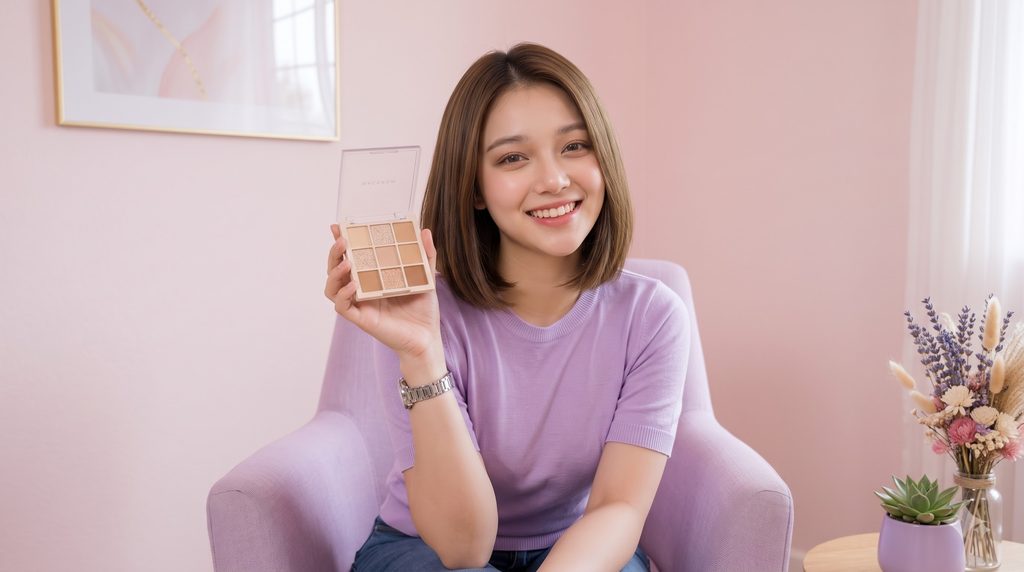 dasiqueシャドウパレットを手に持って紹介する女性